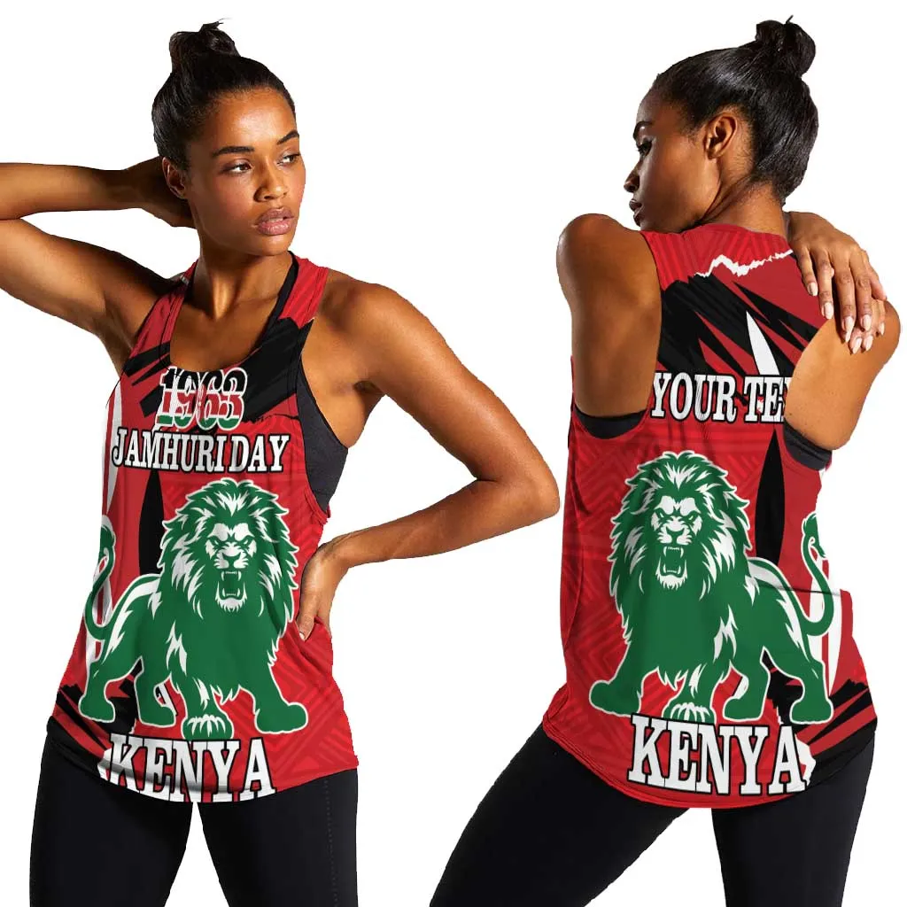 Personalized Jamhuri Day 1963 Women Racerback Tank Angry Lion With African Shield LT18