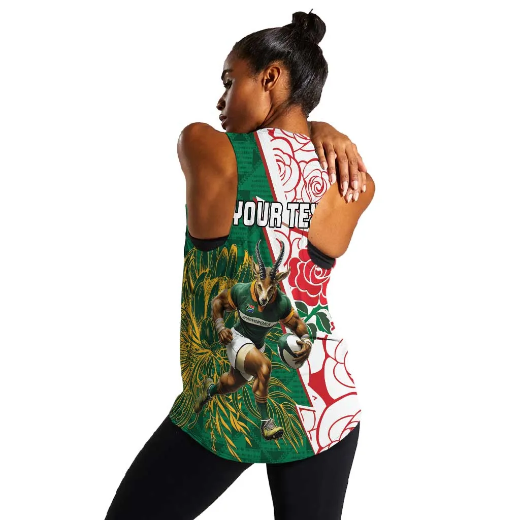 Personalized South Africa Combine England Rugby Women Racerback Tank Springboks and Red Rose LT15