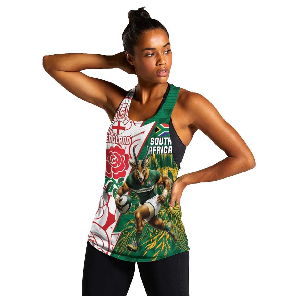 Personalized South Africa Combine England Rugby Women Racerback Tank Springboks and Red Rose LT15