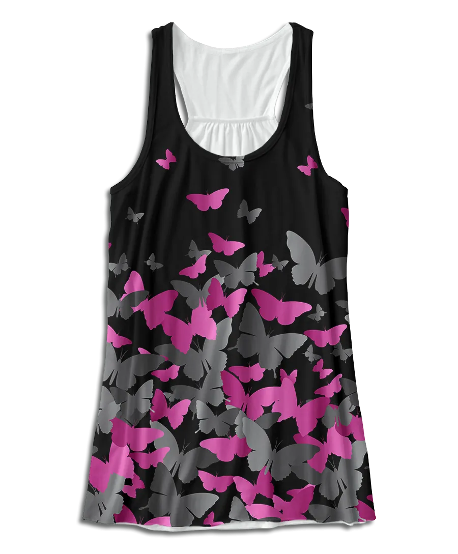 Pink & Silver Butterfly Racerback Tank Top