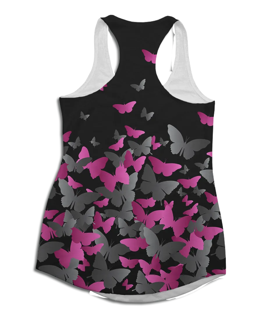 Pink & Silver Butterfly Racerback Tank Top