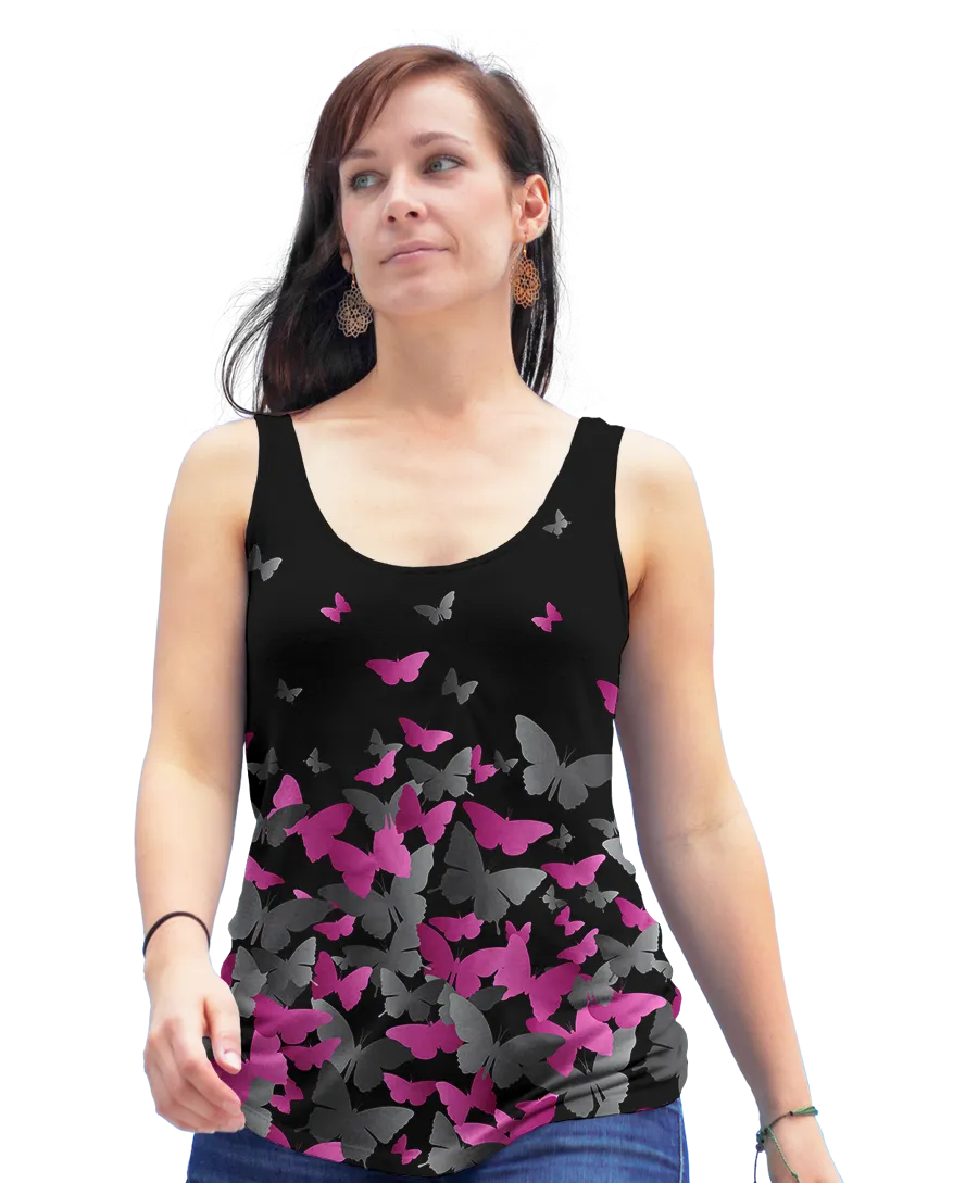 Pink & Silver Butterfly Racerback Tank Top