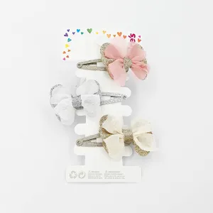 Pink Gold White Clips & Grips Chiffon Bow - 3 Pieces