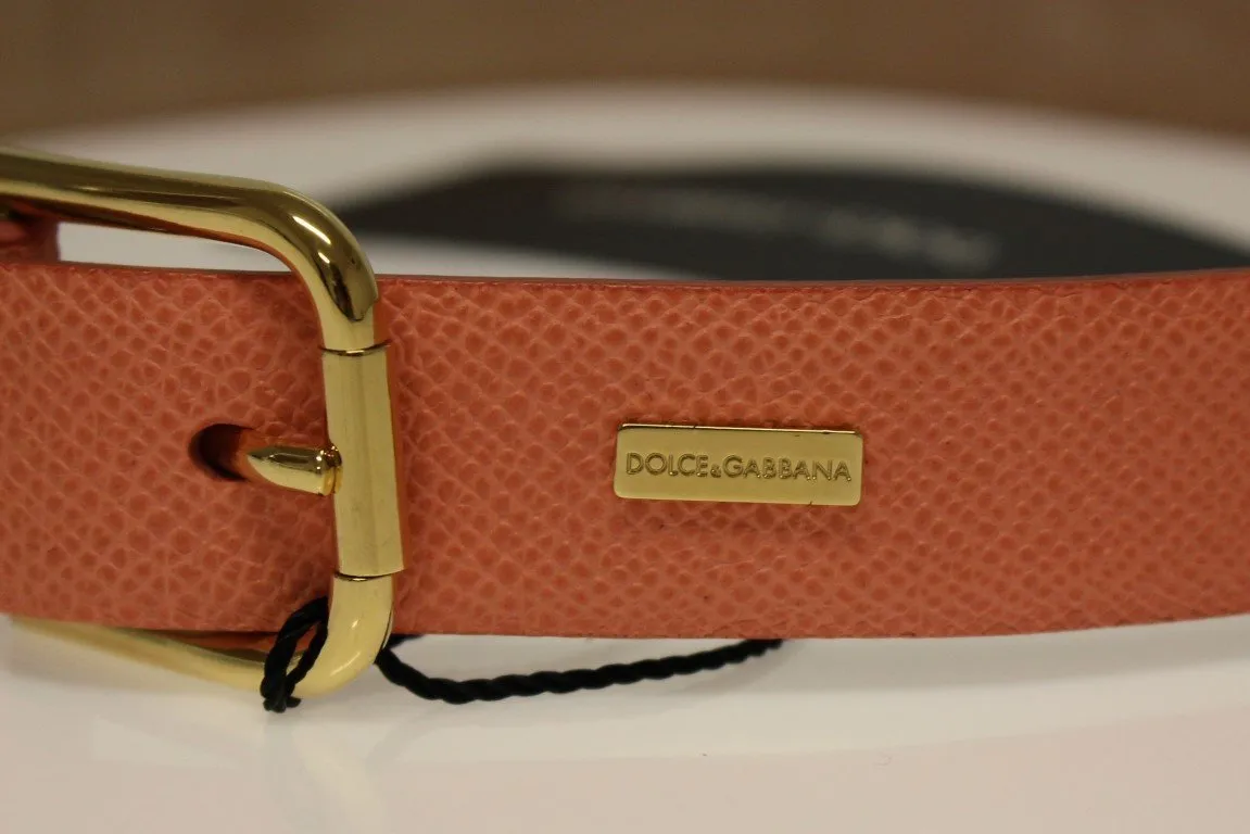 Pink Leather Gold Logo Belt