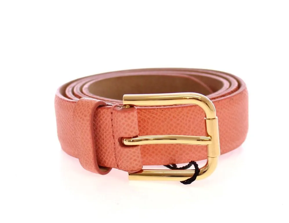 Pink Leather Gold Logo Belt