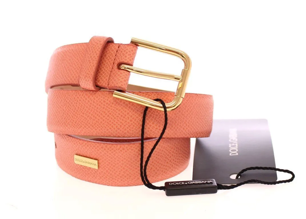 Pink Leather Gold Logo Belt