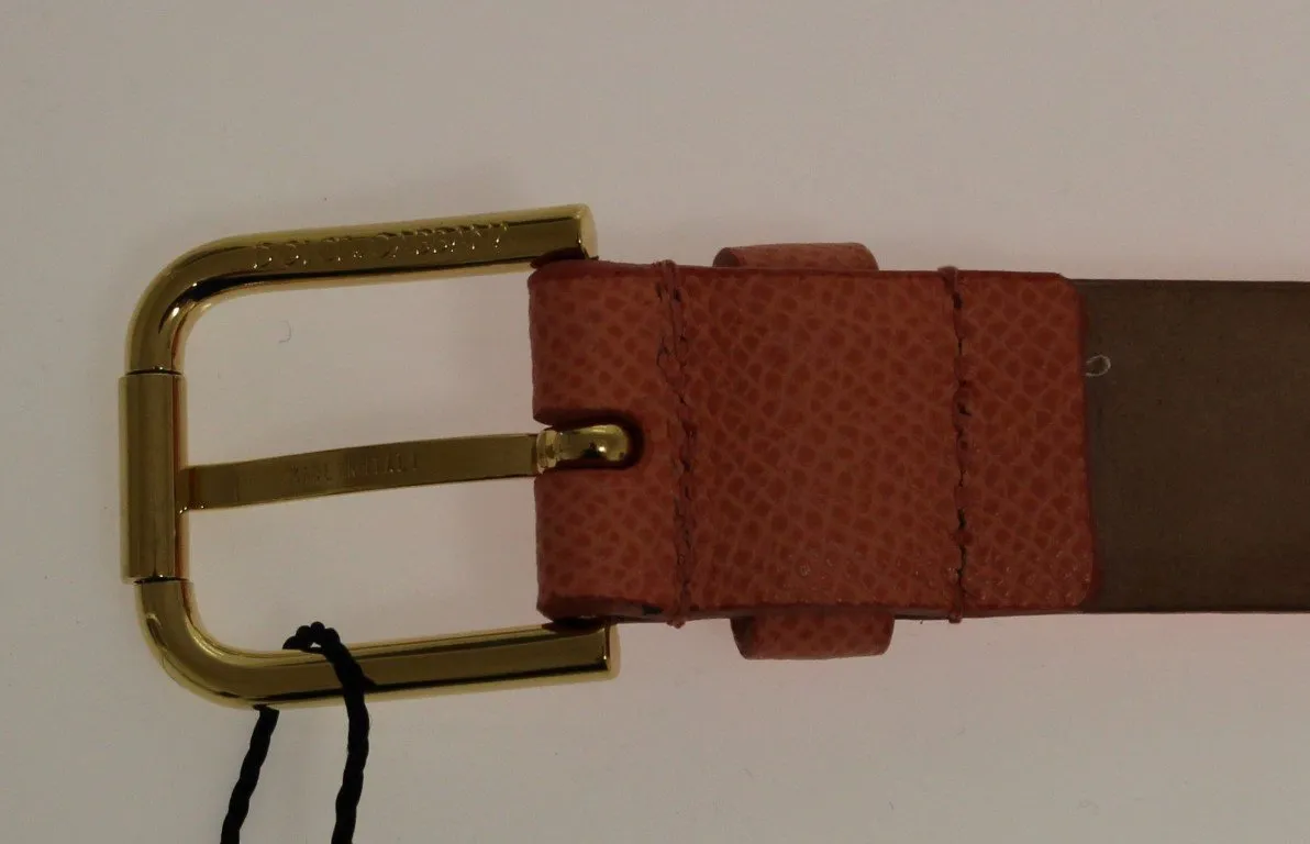 Pink Leather Gold Logo Belt
