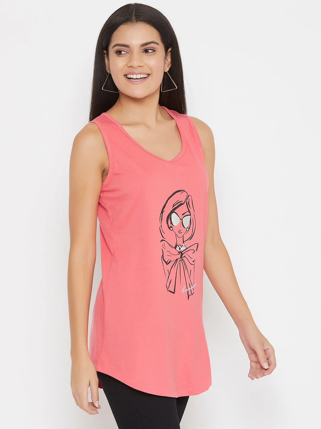 Pink Printed Tank Tops