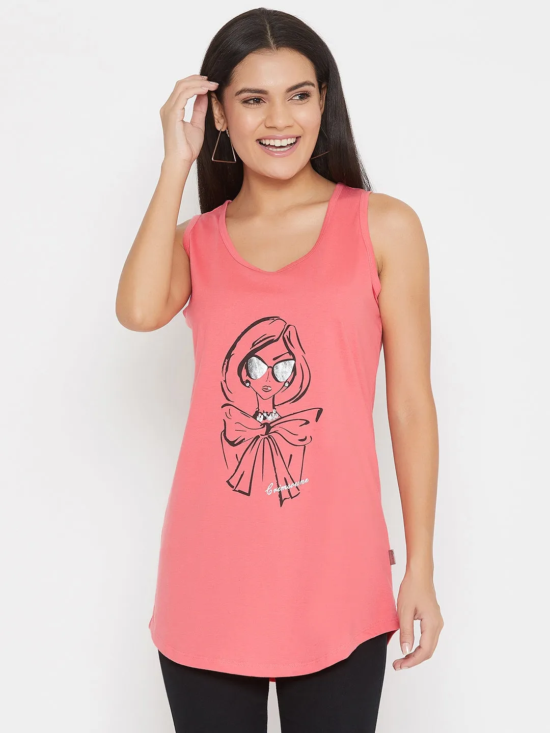 Pink Printed Tank Tops