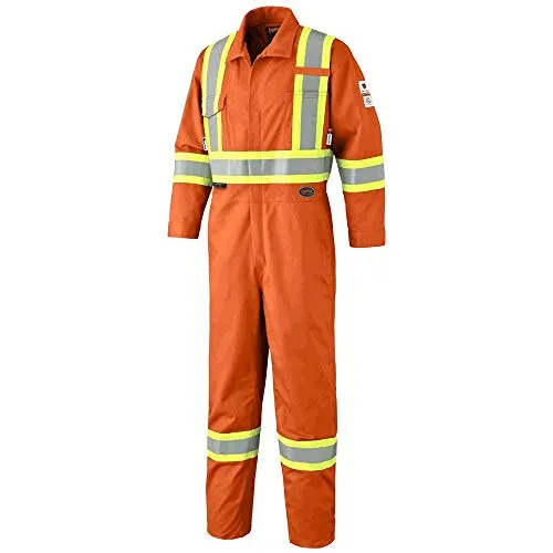 Pioneer CSA UL ARC 2 Lightweight Flame Resistant Work Coverall, Hi Vis Premium Cotton Nylon, Action Back, Tall Fit, Orange, 44, V254035T-44