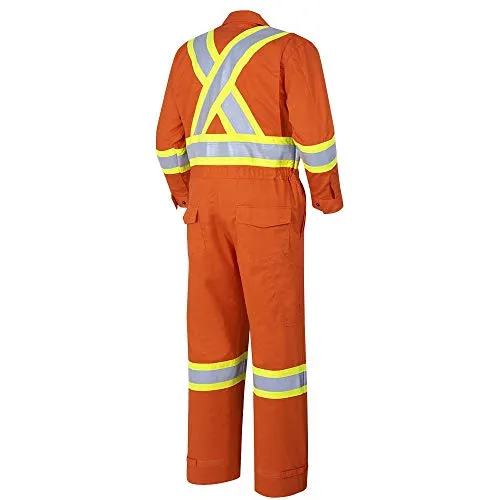 Pioneer CSA UL ARC 2 Lightweight Flame Resistant Work Coverall, Hi Vis Premium Cotton Nylon, Action Back, Tall Fit, Orange, 44, V254035T-44