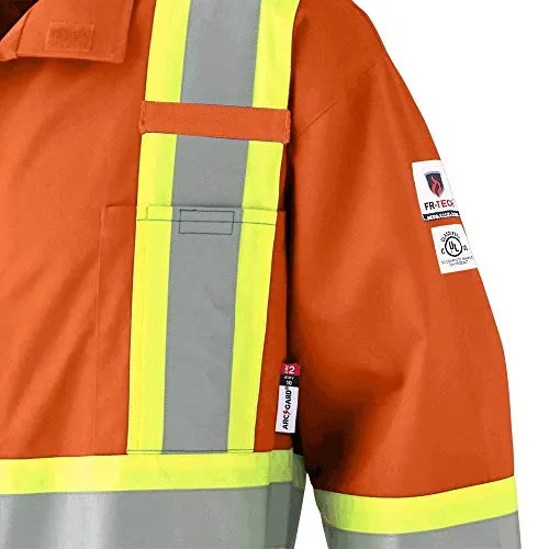 Pioneer CSA UL ARC 2 Lightweight Flame Resistant Work Coverall, Hi Vis Premium Cotton Nylon, Action Back, Tall Fit, Orange, 44, V254035T-44