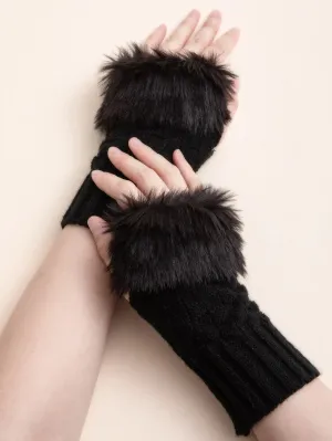 Plain Knitted Fingerless Gloves - Black- FD ⚡