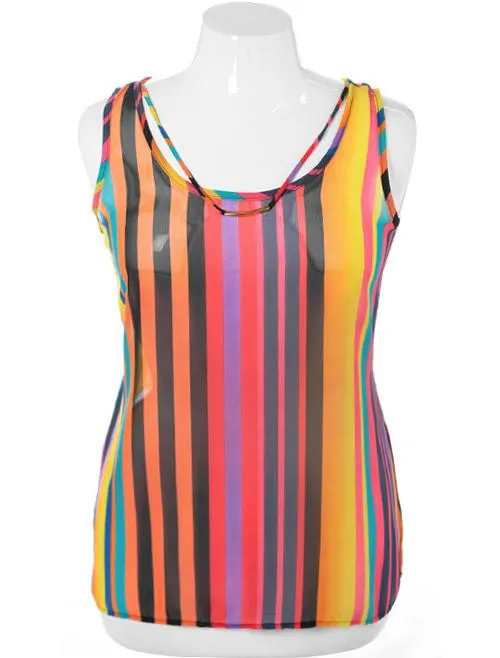 Plus Size Colorful Stripe Yellow Tank Top