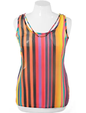 Plus Size Colorful Stripe Yellow Tank Top