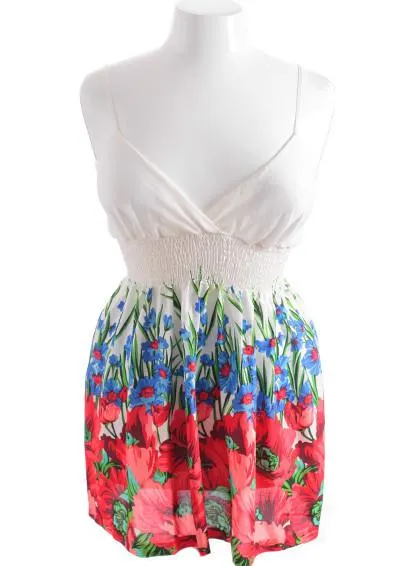 Plus Size Cotton Adorable Floral Long White Tank