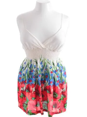 Plus Size Cotton Adorable Floral Long White Tank