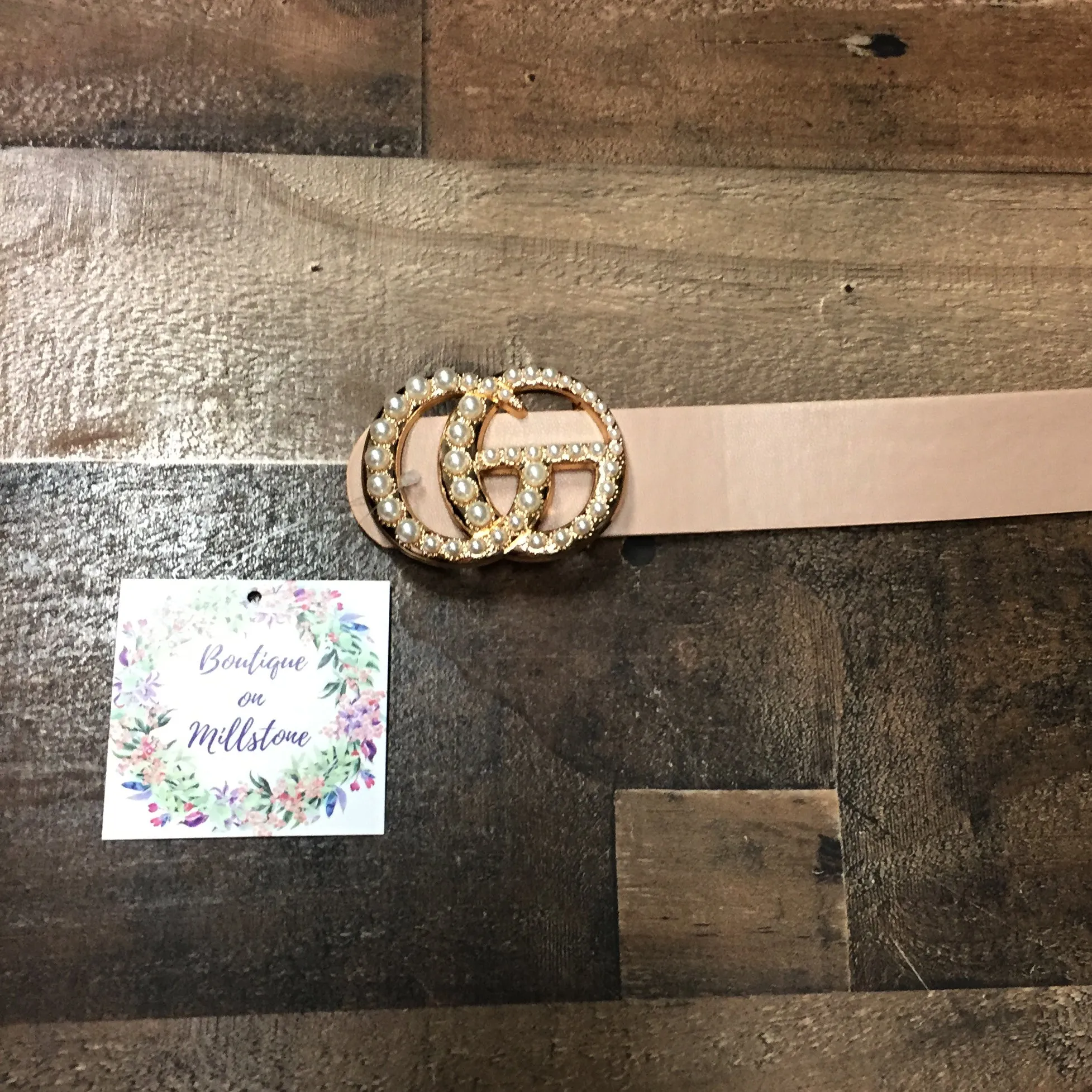Plus Size Double Ring Pearl Belt in Black or Taupe