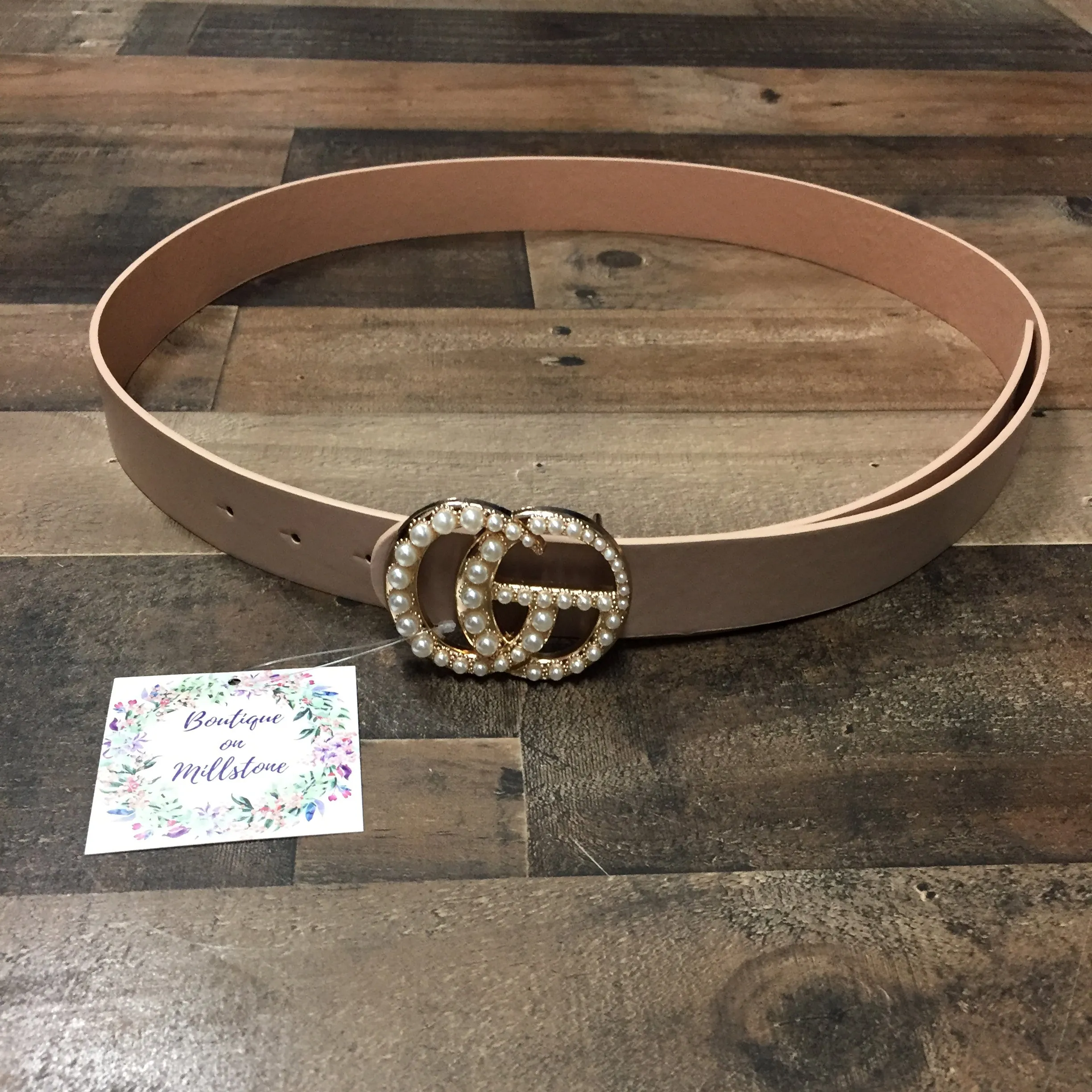 Plus Size Double Ring Pearl Belt in Black or Taupe