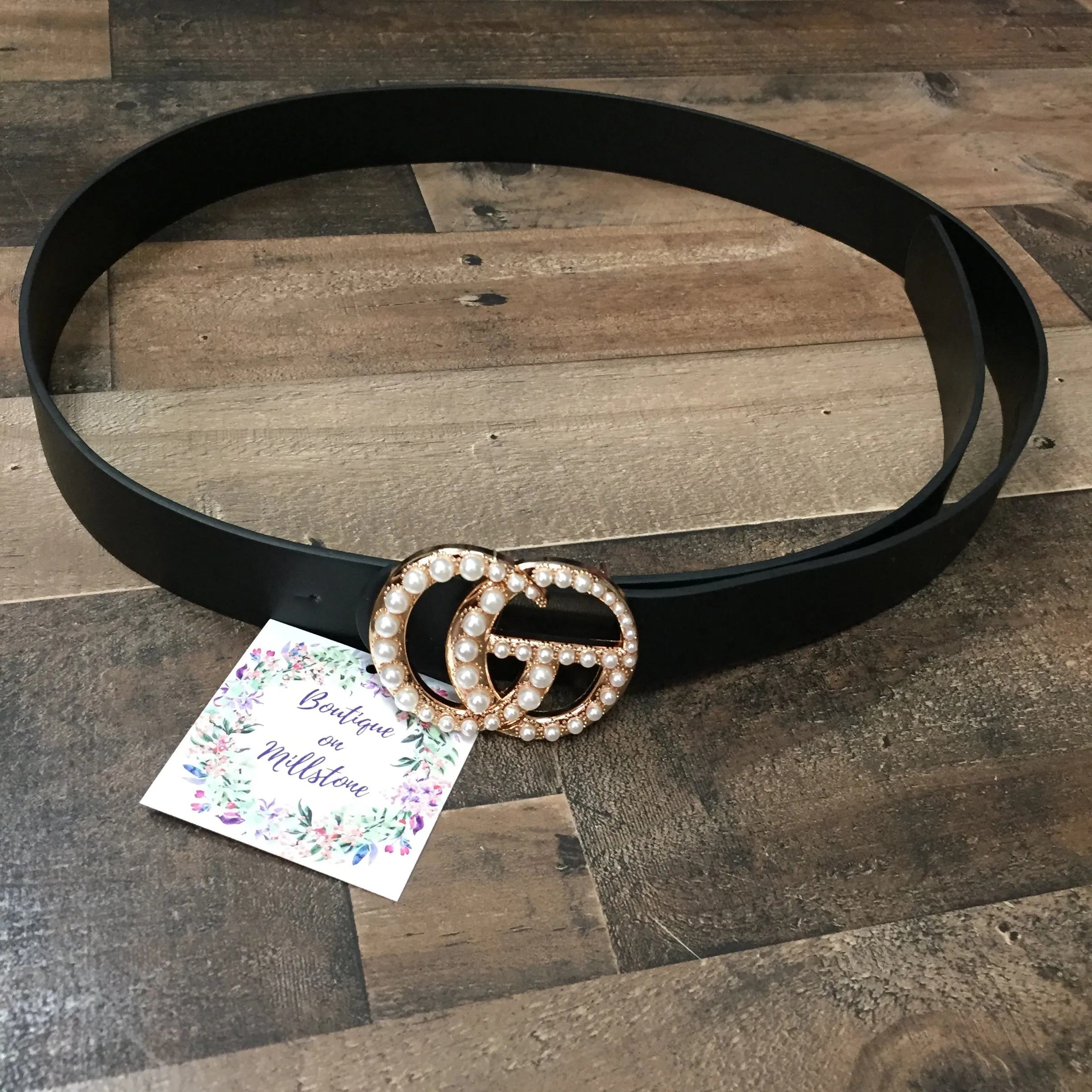 Plus Size Double Ring Pearl Belt in Black or Taupe