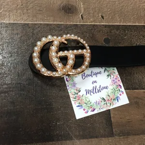 Plus Size Double Ring Pearl Belt in Black or Taupe