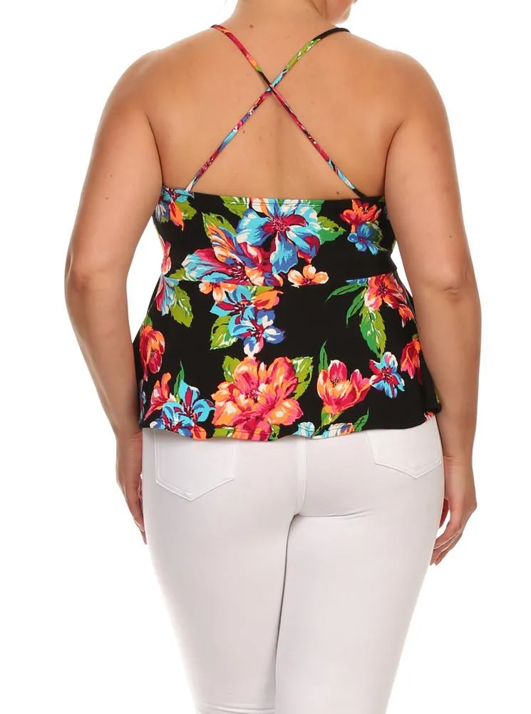 Plus Size Garden Love Floral Peplum Tank