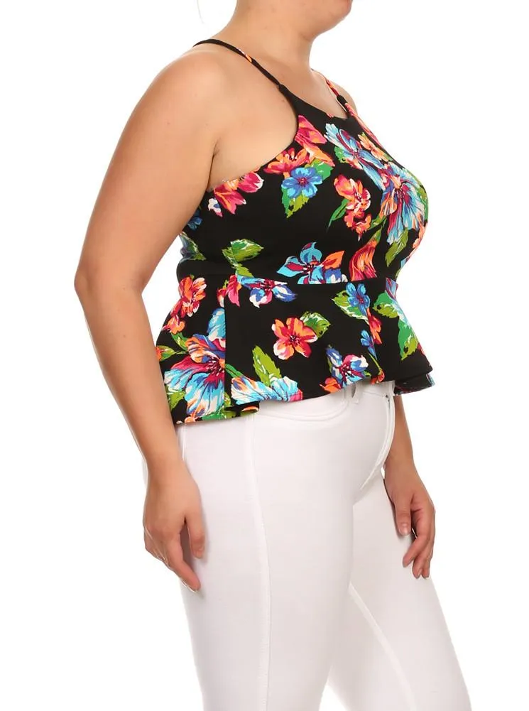 Plus Size Garden Love Floral Peplum Tank