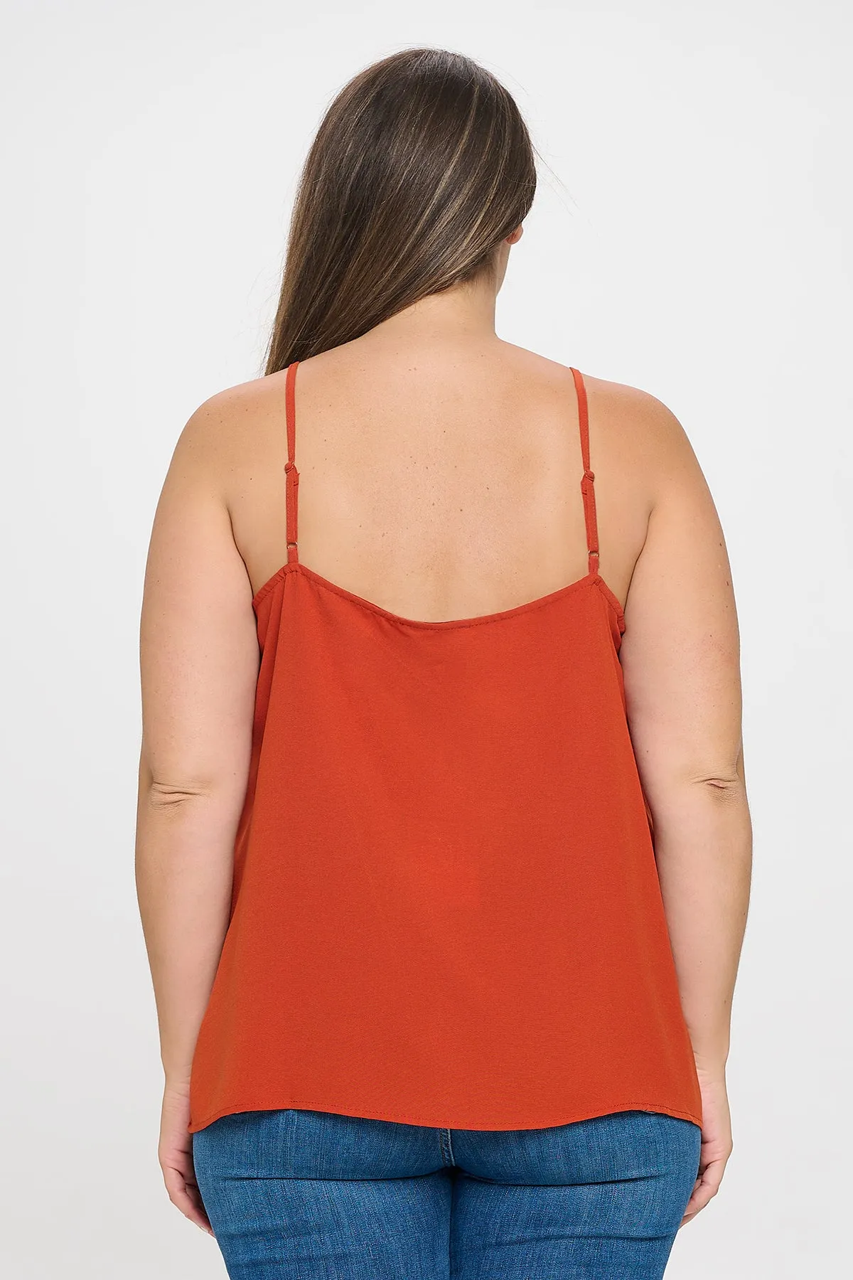 PLUS SIZE SPAGHETTI STRAP FLORAL LACE DETAIL SOLID TOP