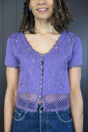 Pre-loved Lavender Knit/Crocheted Cardigan - Size S