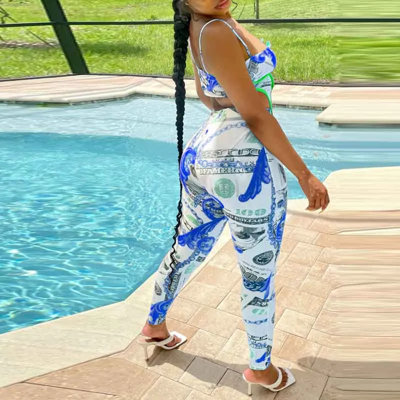 Print Spaghetti Strap Tube Top & Pants Set