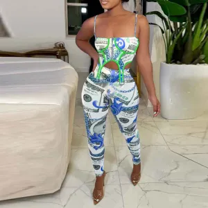 Print Spaghetti Strap Tube Top & Pants Set