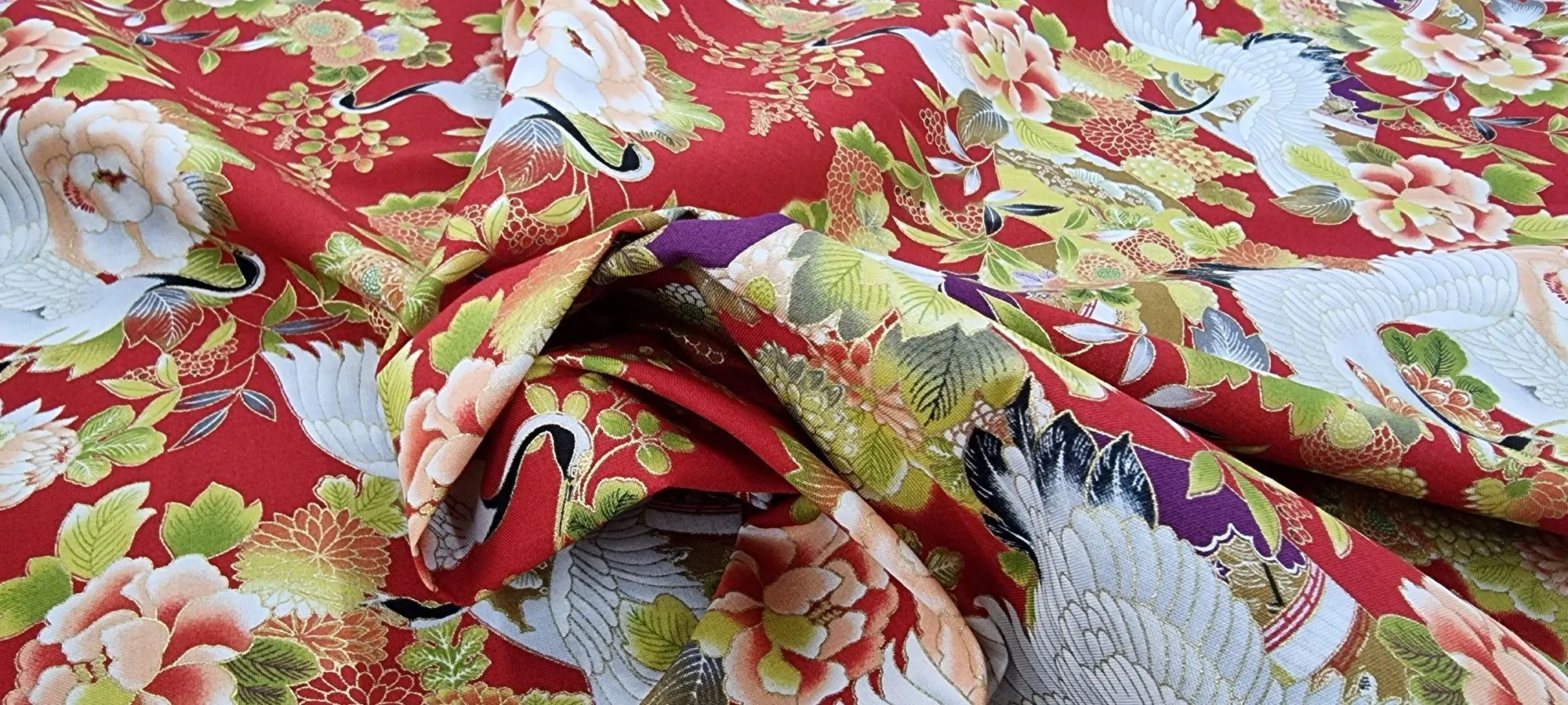Printed Cotton Oriental Crane