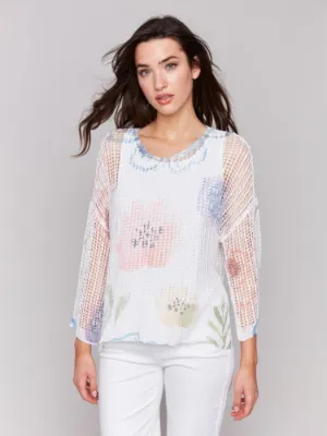 Printed Fishnet Crochet Sweater