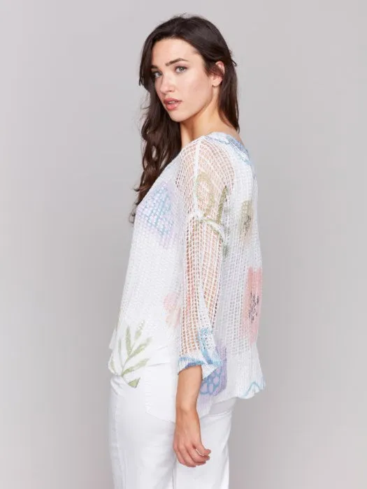 Printed Fishnet Crochet Sweater