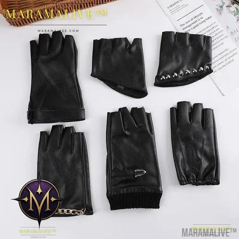 PU Leather Steampunk Style Women's Half-finger Gloves Creative Gothic Party Cosplay