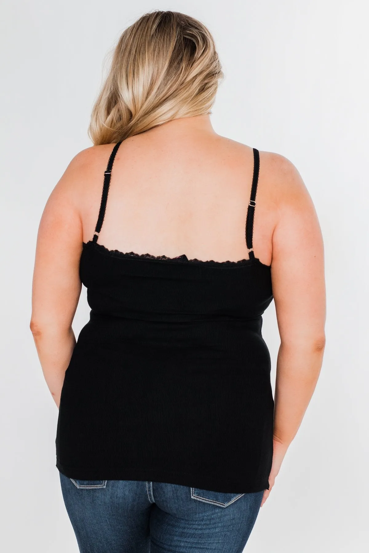 Pulse Basics Lace Trim Button Tank- Black