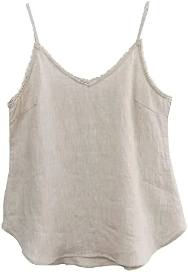 Pure Linen Summer V Neck Camisole Tops