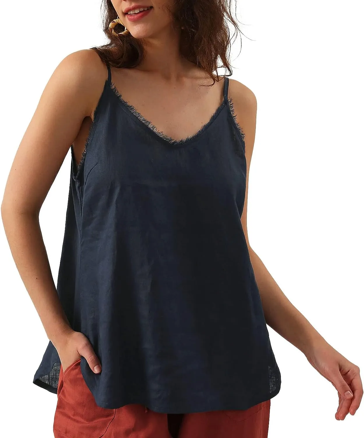 Pure Linen Summer V Neck Camisole Tops