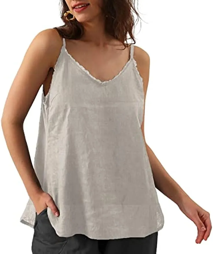 Pure Linen Summer V Neck Camisole Tops