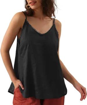 Pure Linen Summer V Neck Camisole Tops