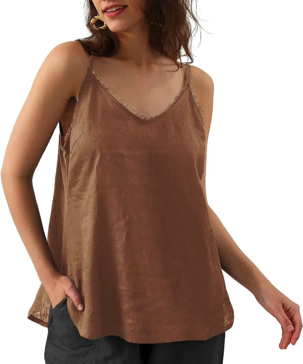 Pure Linen Summer V Neck Camisole Tops