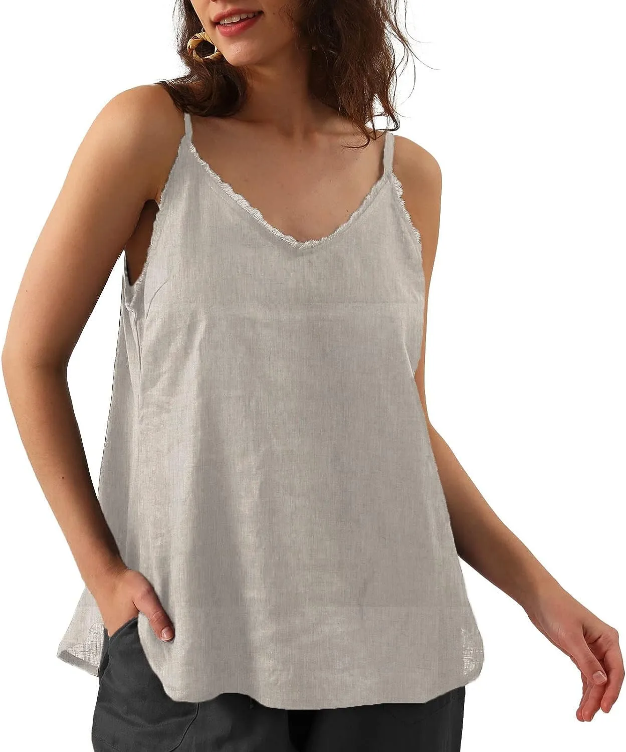 Pure Linen Summer V Neck Camisole Tops