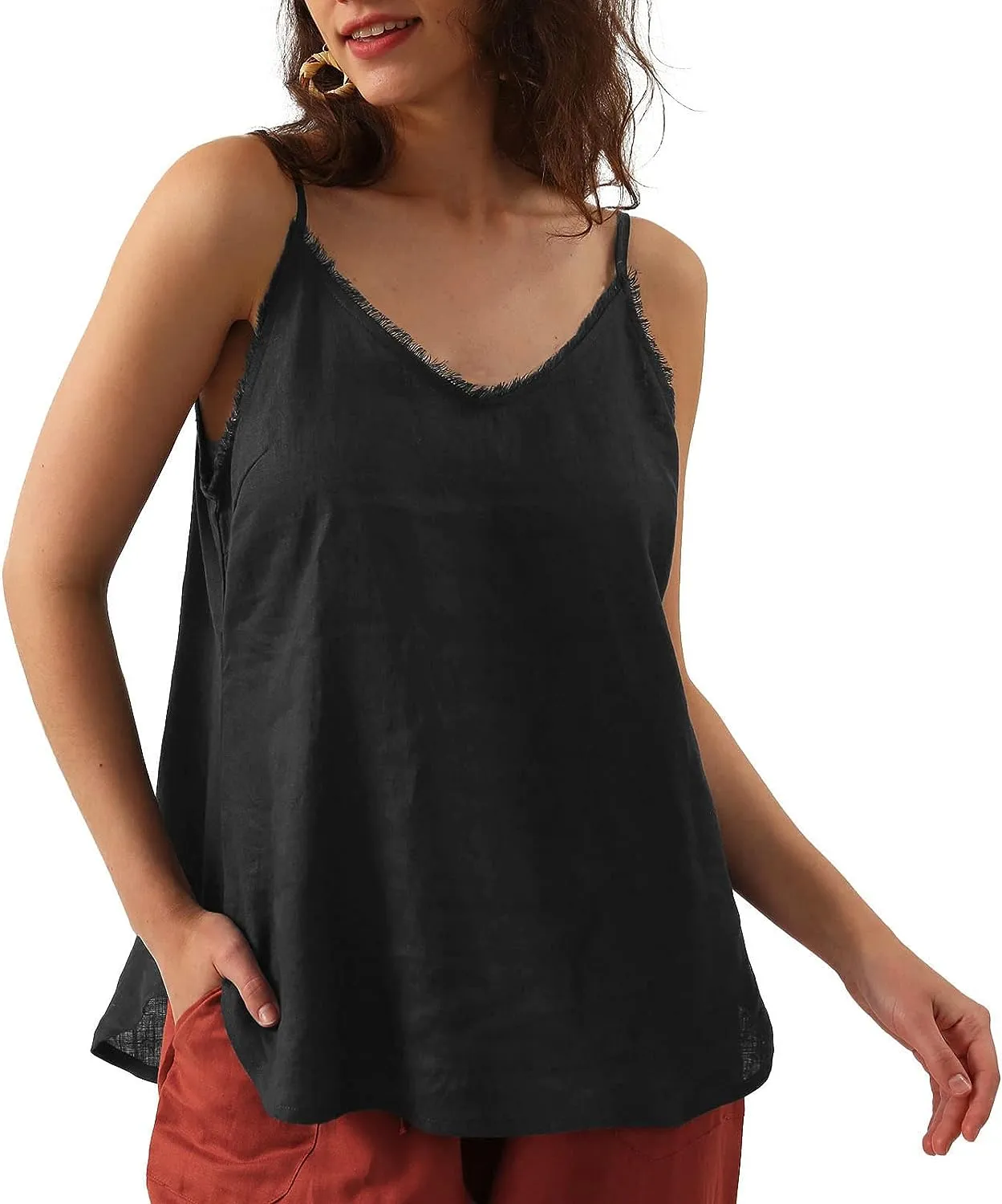 Pure Linen Summer V Neck Camisole Tops
