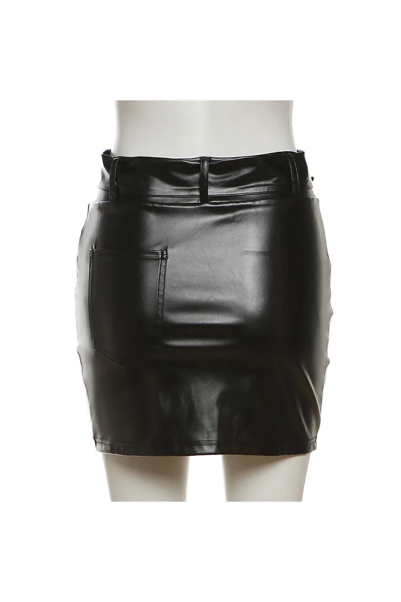 QK633 PU Short Skirt with Belt