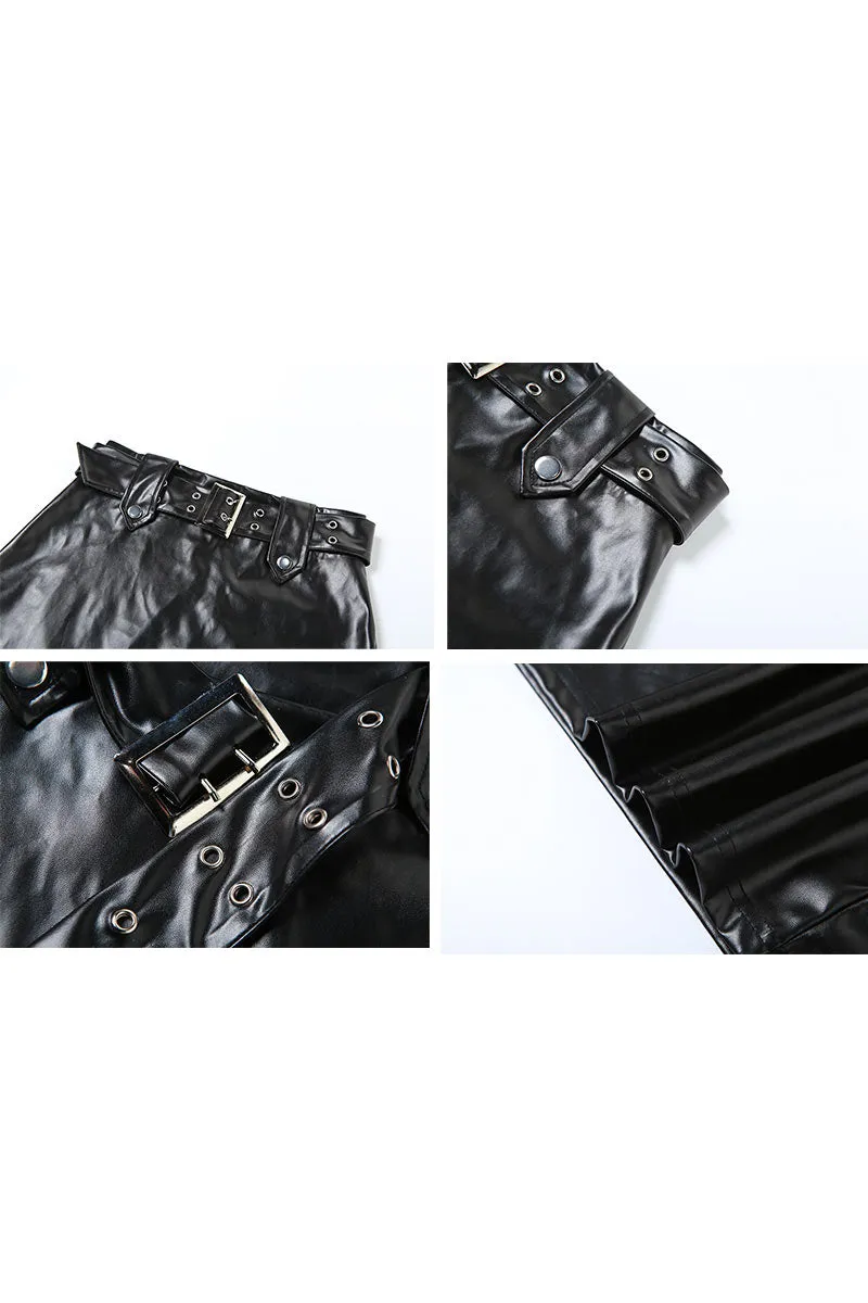 QK633 PU Short Skirt with Belt