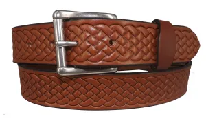 "BASKET WEAVE" BELT - Embossed English Bridle Leather