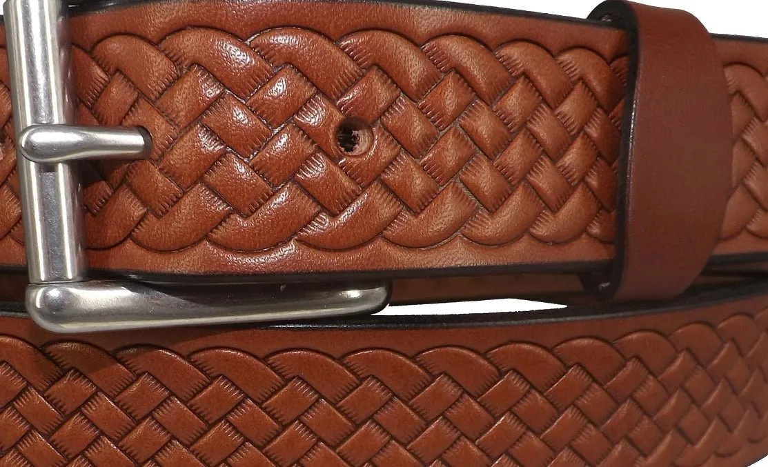 "BASKET WEAVE" BELT - Embossed English Bridle Leather