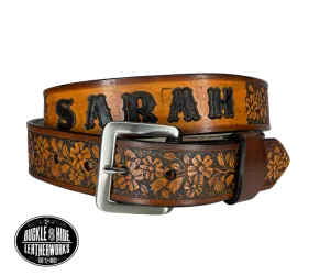 "The Beulah Land" Flowers Leather Belt