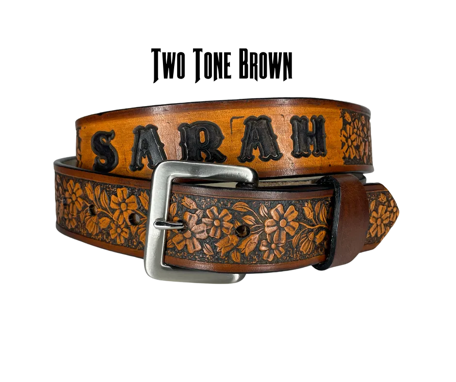 "The Beulah Land" Flowers Leather Belt
