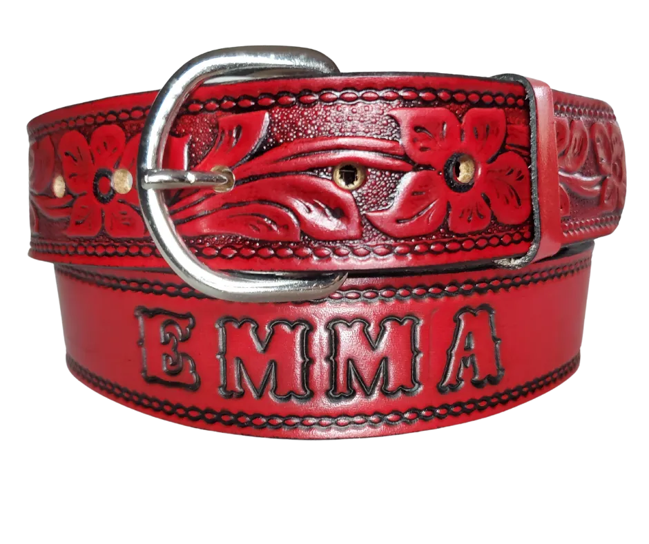 "The Red Dogwood" Name Leather Belt   "Quick Ship"